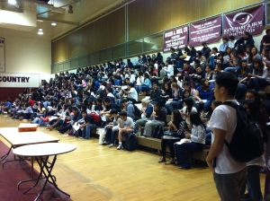 Nate Loper speaking at Torrance High School rally